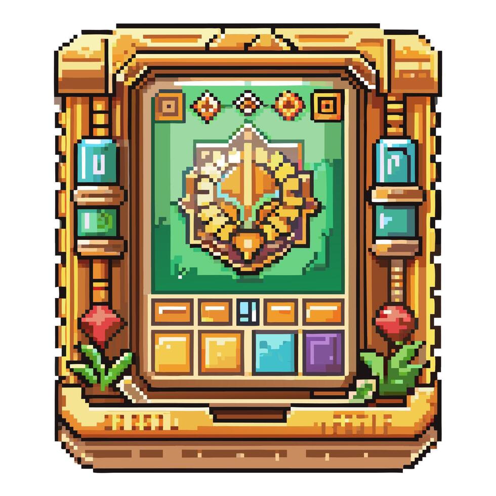 Vintage Pixel Art Decorative Frame with Geometric Patterns and Ornate Details vector