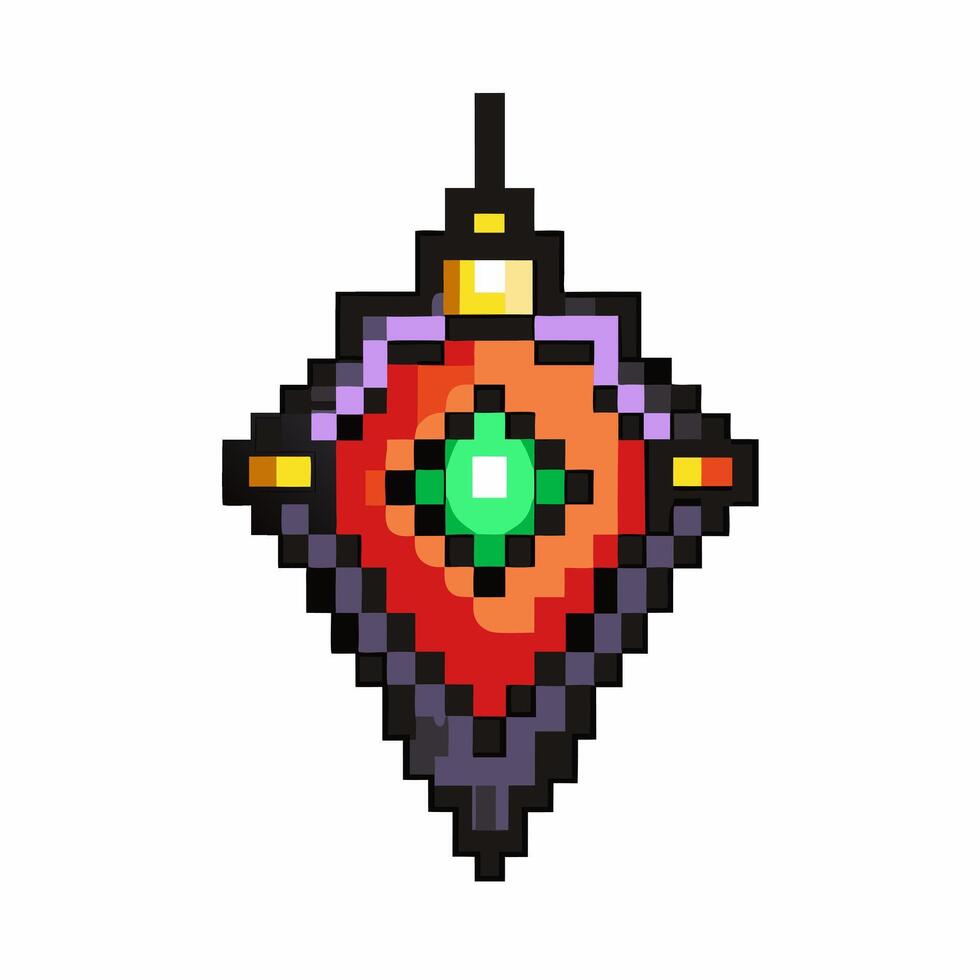 Colorful Pixel Art Pendant with Gemstone Retro Digital Design for Gamers and Designers vector