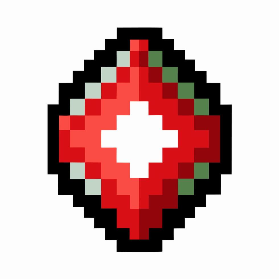 Red Pixel Diamond Icon with White Center on White Background vector
