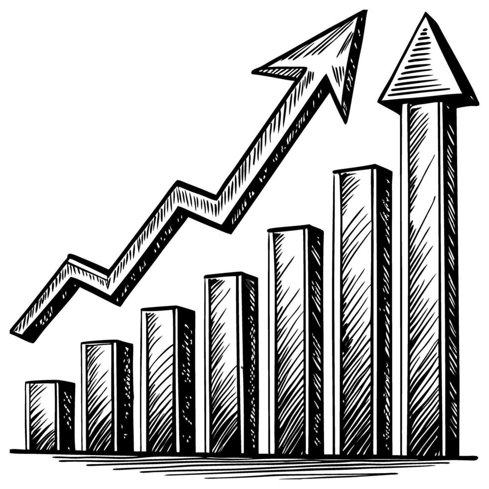 Hand Drawn Bar Chart with Rising Arrow Illustrating Growth and Success vector