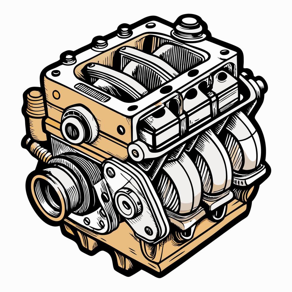 Detailed Illustration of a Mechanical Engine Part in Vintage Style vector