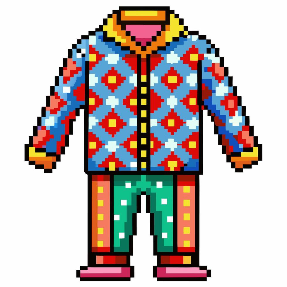 Pixel Art Colorful Patterned Sweater with Geometric Design and Vibrant Colors vector