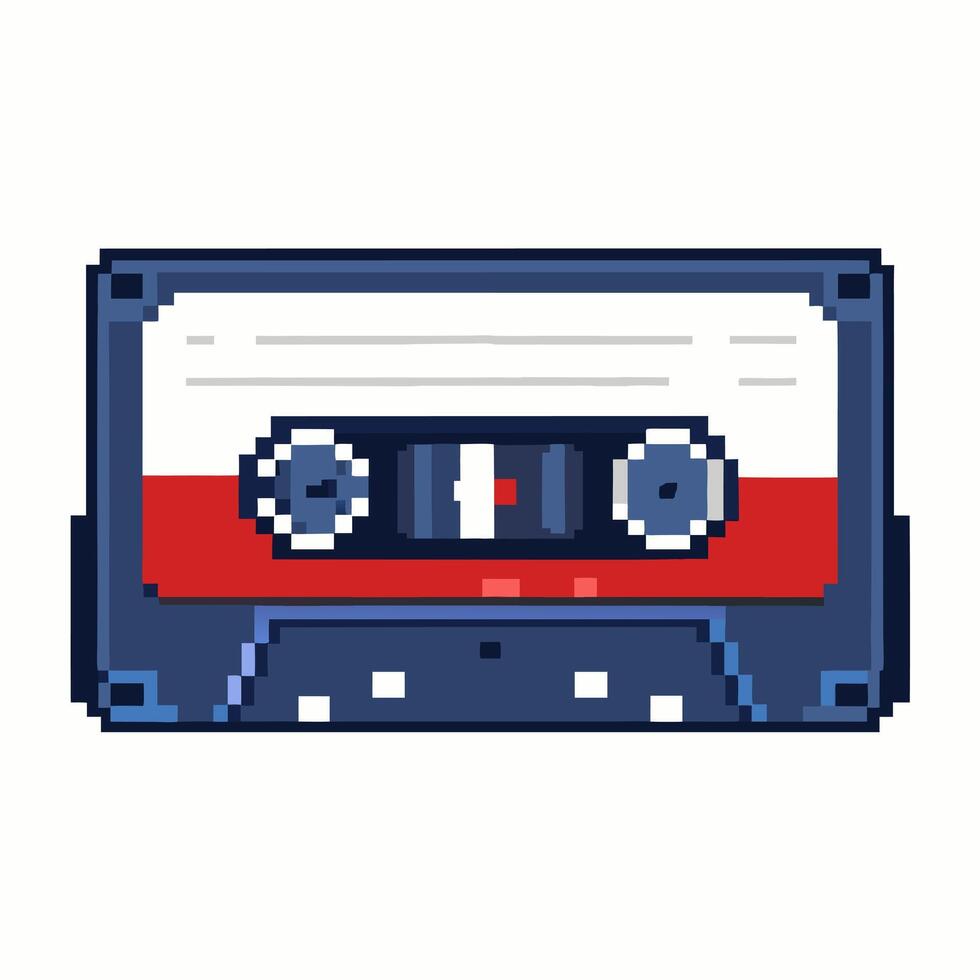 Retro Pixel Art Cassette Tape Illustration in 8 Bit Style vector