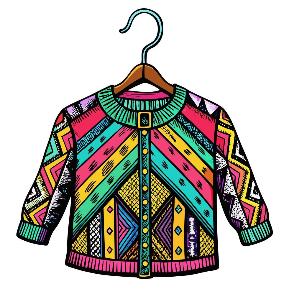Colorful Tribal Patterned Sweater on Hanger Illustration vector