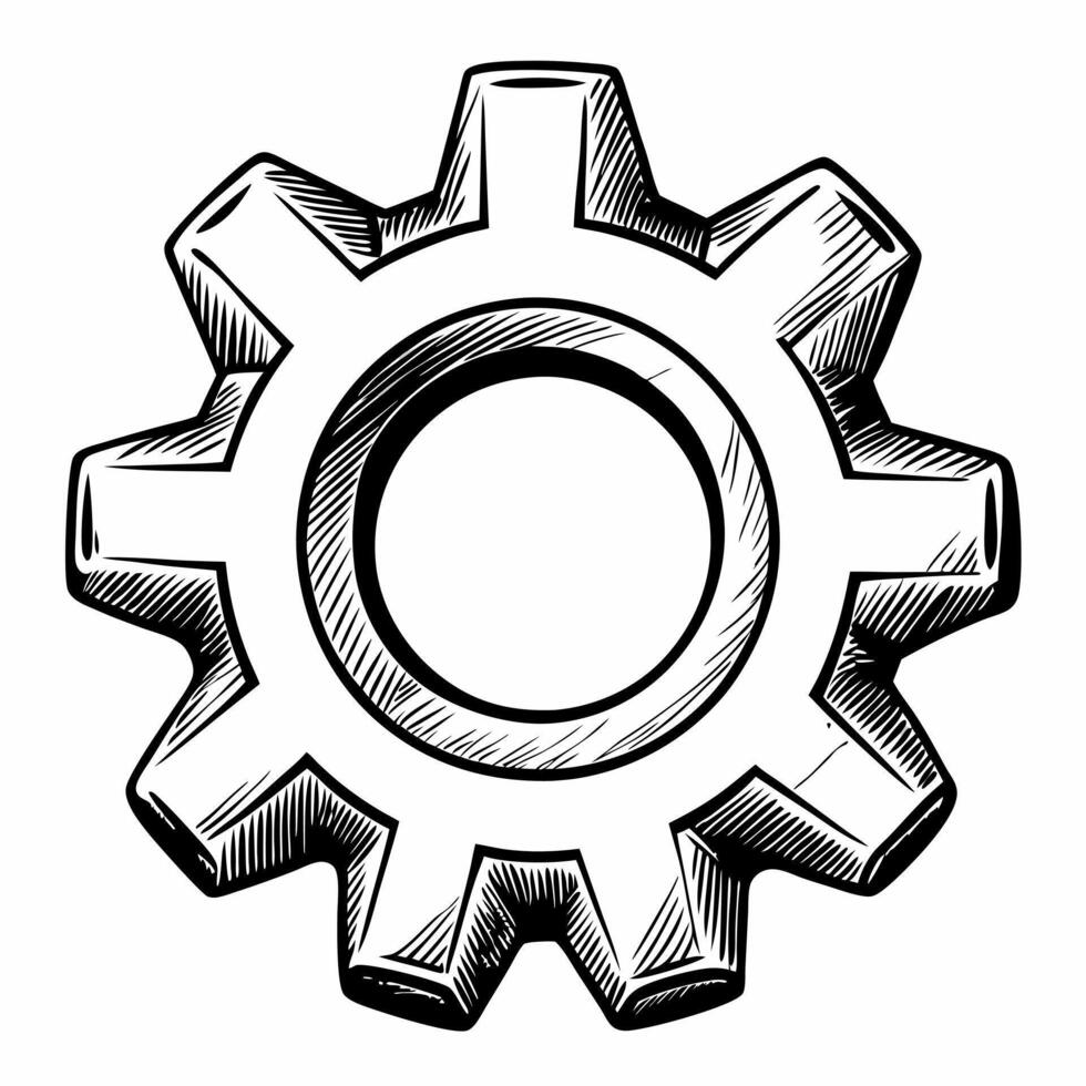 Hand Drawn Gear Sketch Illustration for Mechanical and Industrial Design Concepts vector