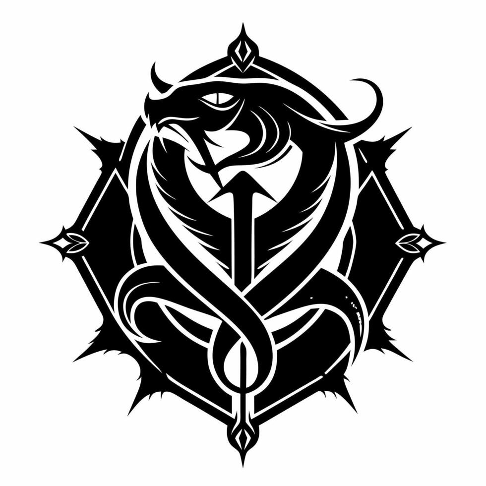 Intricate Black Dragon Emblem with Sword and Geometric Design vector