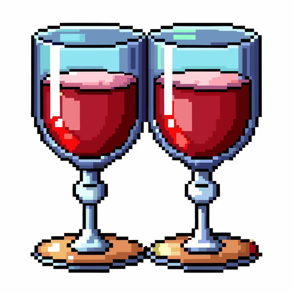 Retro Pixel Art Wine Glasses Nostalgic 8 Bit Style Beverage Illustration vector