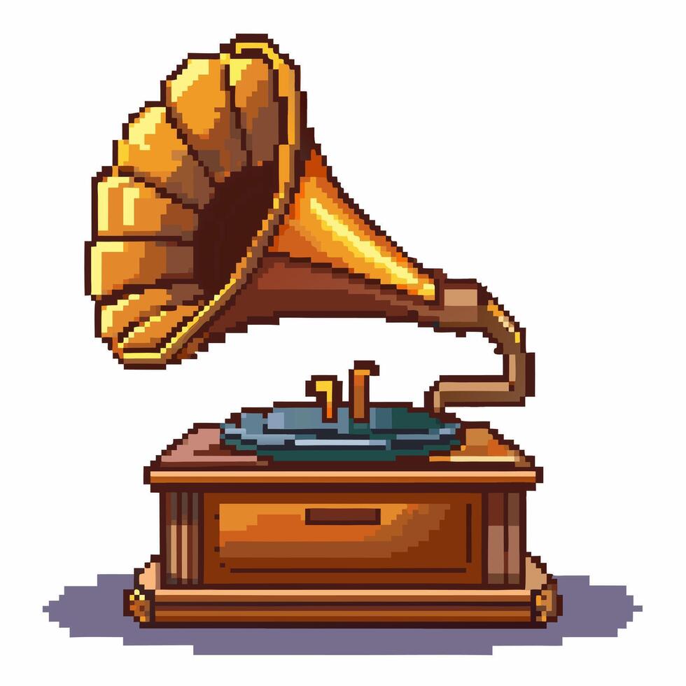 Retro Pixel Art Gramophone Illustration in a Vintage Style vector