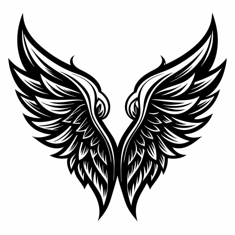 Intricate Black Feathered Angel Wings Design vector