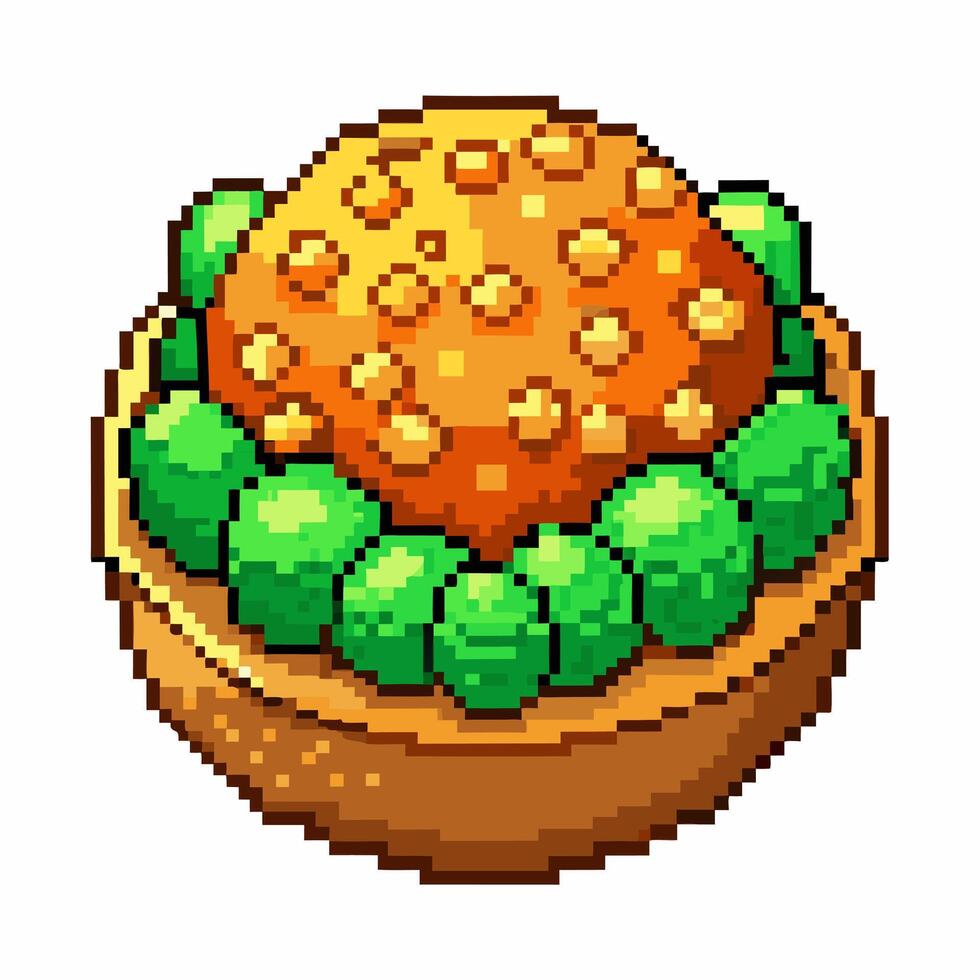Retro Pixel Art Burger with Lettuce Pixelated 8 Bit Fast Food Art vector