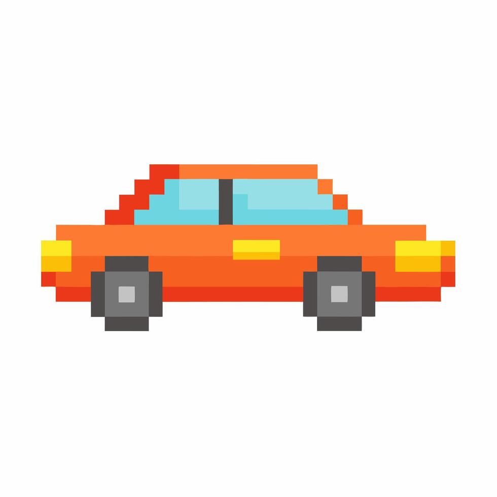 Pixel Art Retro Car in Vibrant Orange 8 Bit Style Vehicle Illustration vector