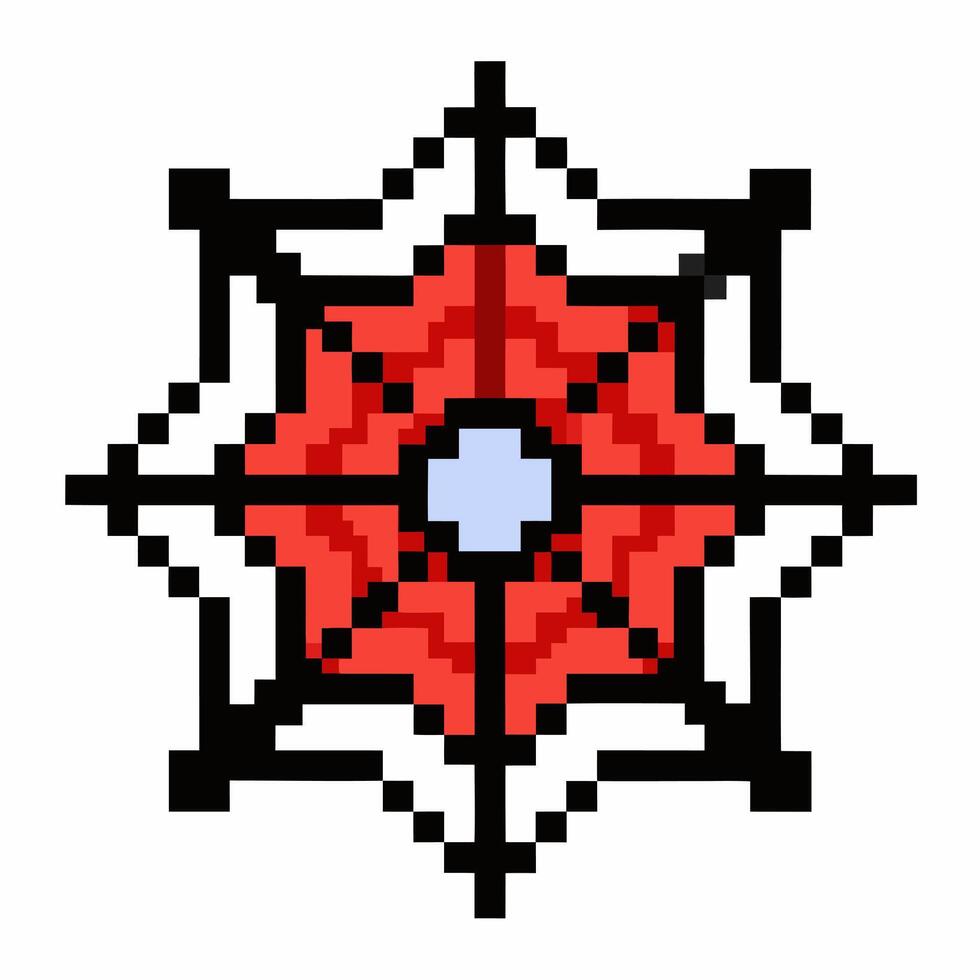 Pixel Art Red Flower with Geometric Pattern in Vintage 8 Bit Style vector