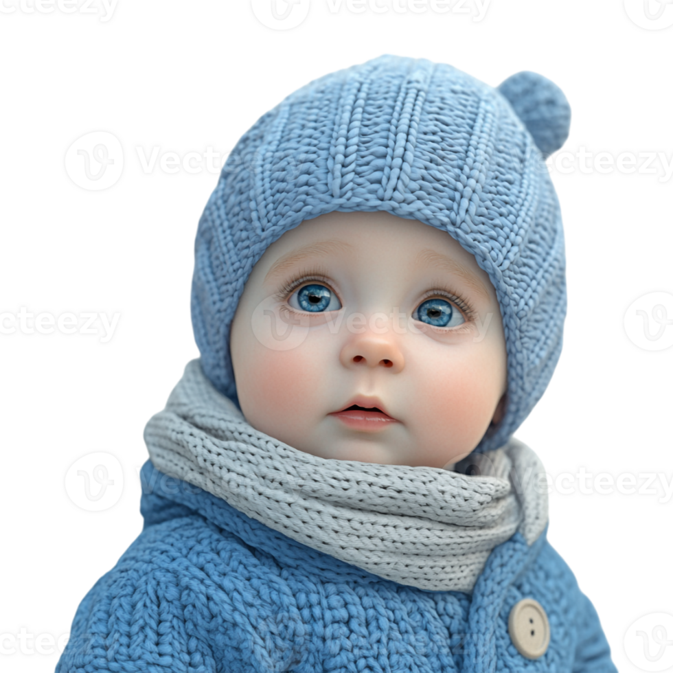 a baby wearing a blue hat and scarf png