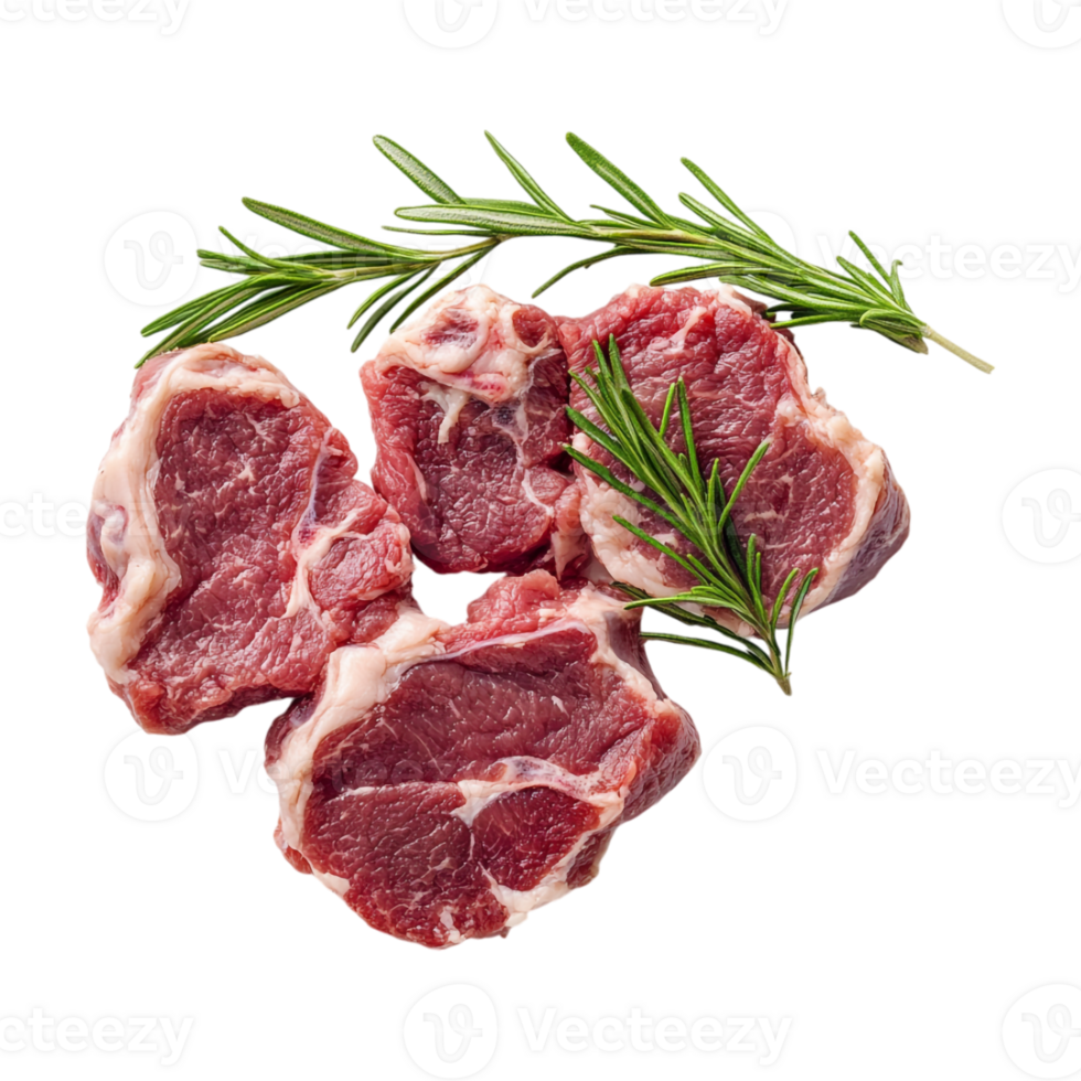 Fresh raw meat with rosemary on a transparent background png