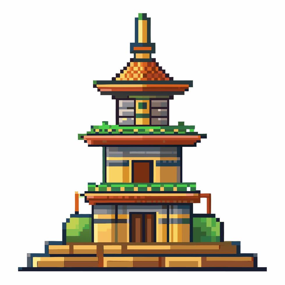 Pixel Art Pagoda Illustration Retro Game Style Architecture vector