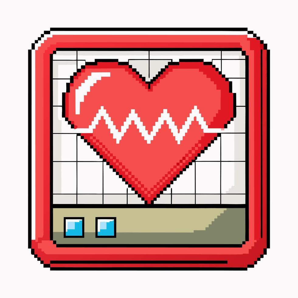 Pixel Art Heart with Zigzag Pulse on Vintage Monitor Screen vector