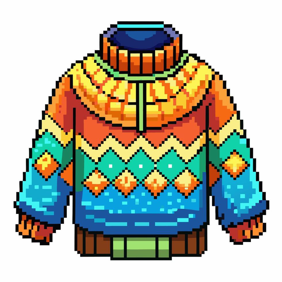 Colorful Pixel Art Sweater with Retro Geometric Patterns vector