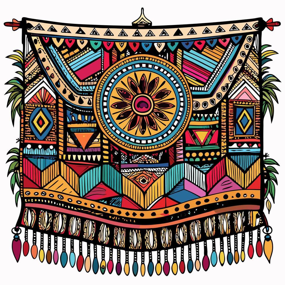 Colorful Abstract Geometric Pattern with Tribal Elements and Ornaments vector