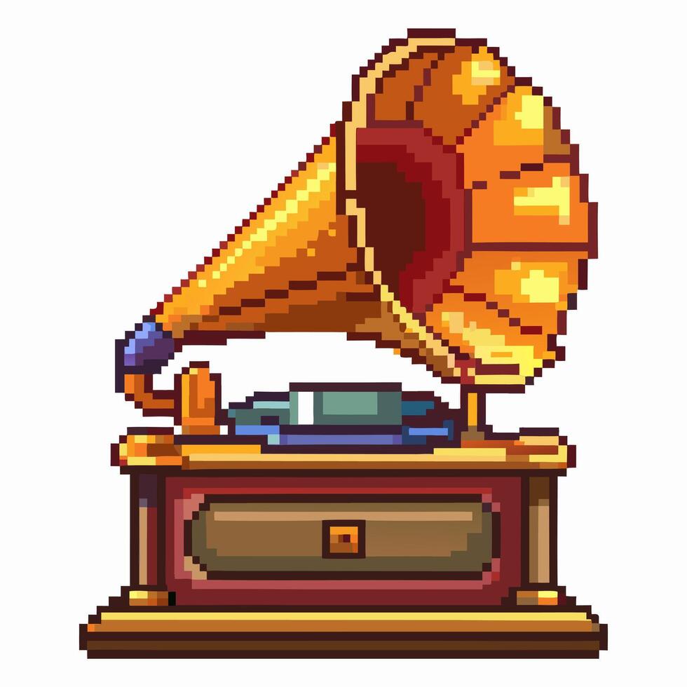 Retro Pixel Art Gramophone Illustration for Vintage Music Themed Designs vector