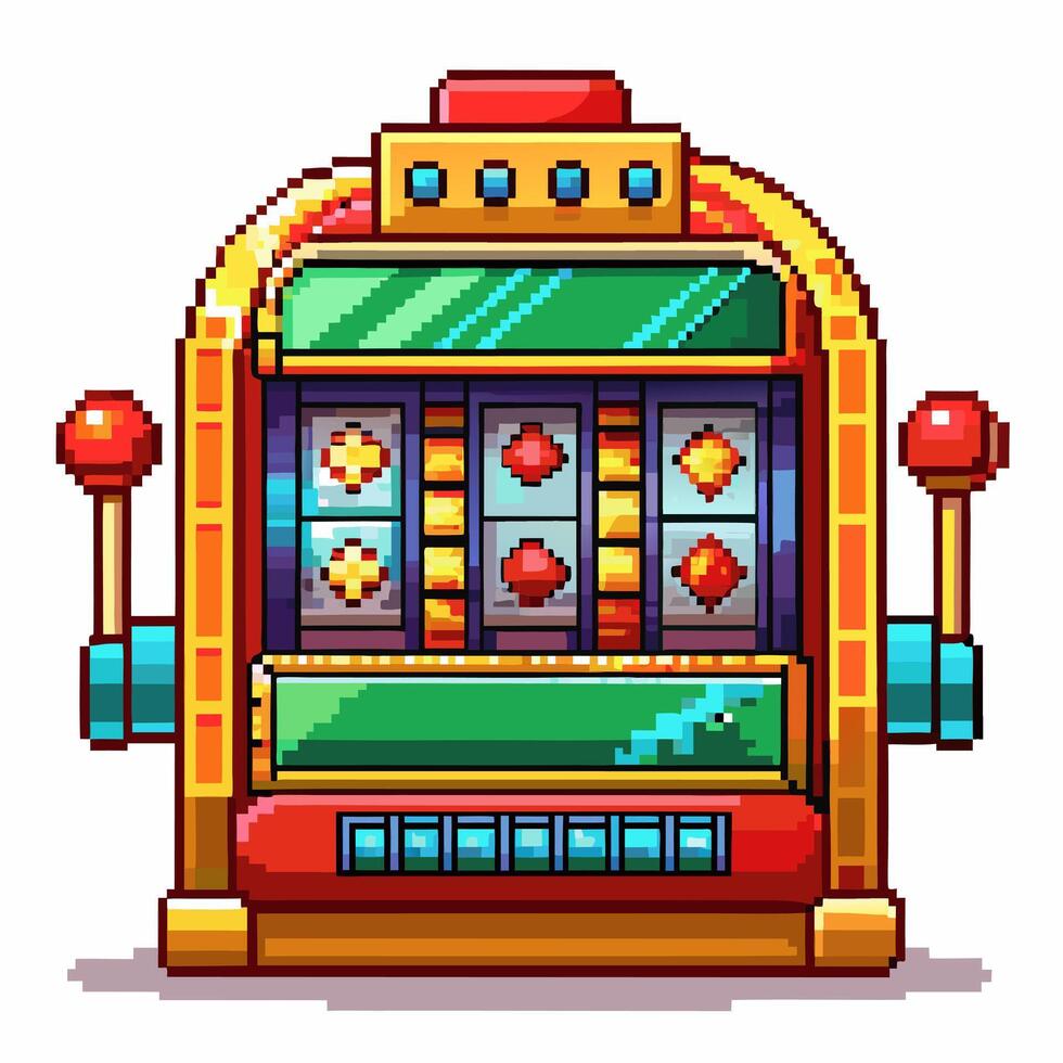 Retro Pixel Art Slot Machine Nostalgic Casino Gaming Design vector