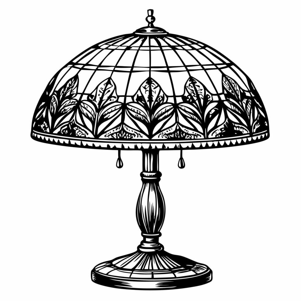 Vintage Stained Glass Lamp Illustration with Floral Design vector
