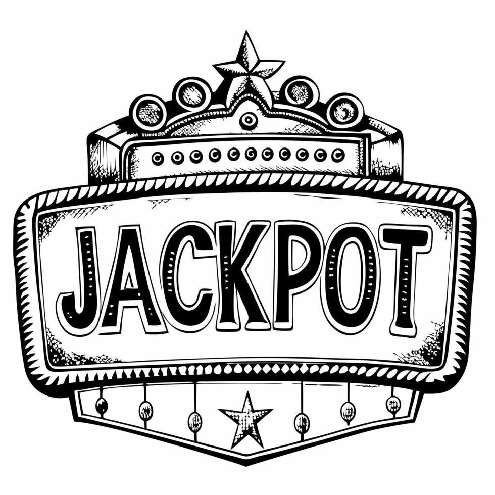 Vintage Black and White Jackpot Sign with Stars and Lights vector