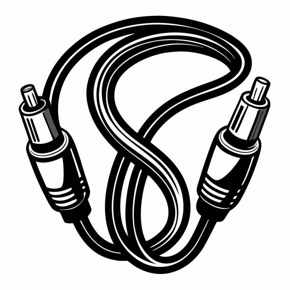 Black and White RCA Cable Illustration Art of Audio Connector vector