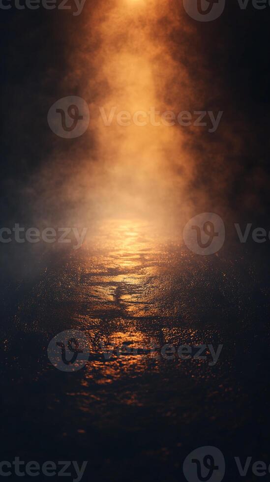 Orange Light Illuminating Wet Surface with Smoke photo
