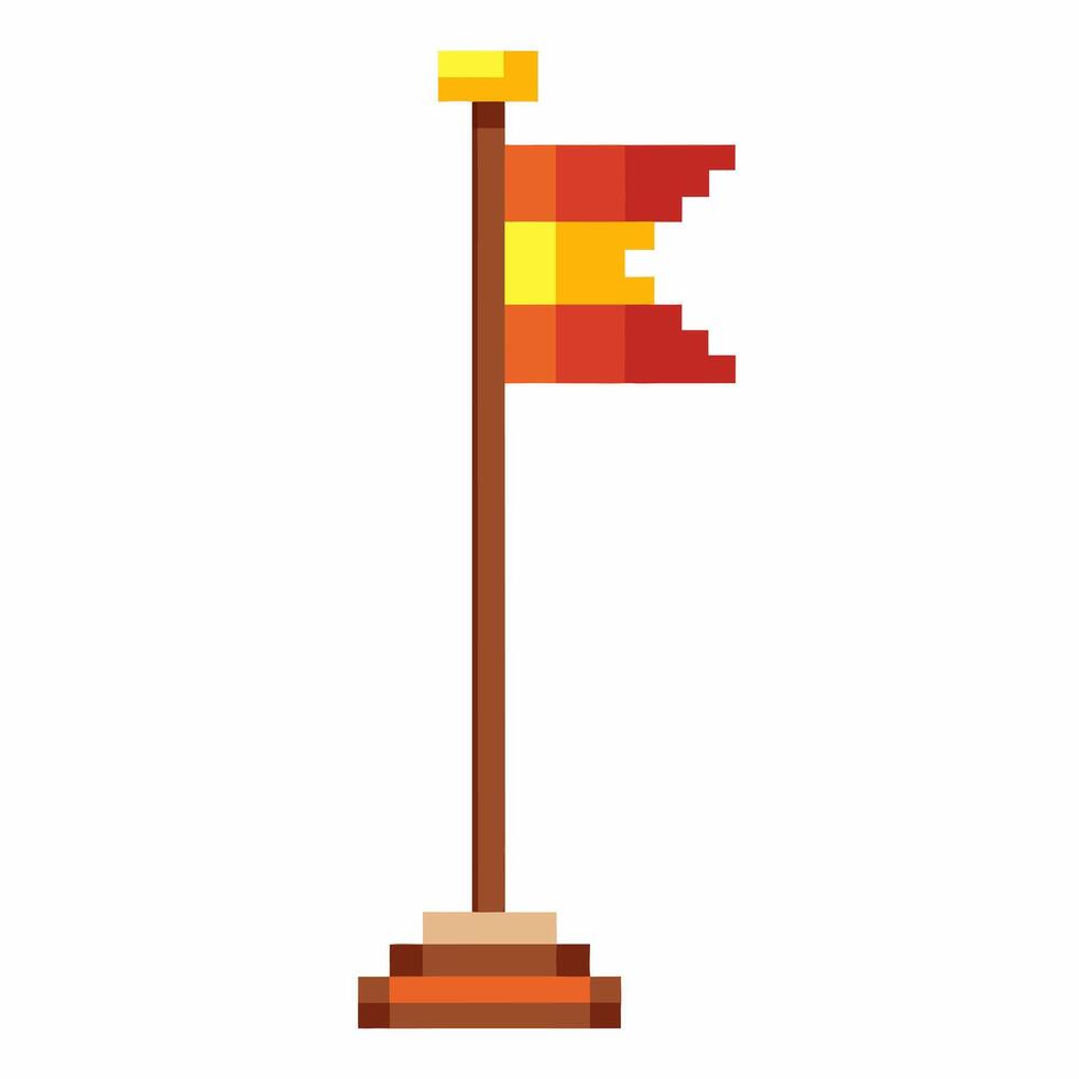 Pixel Art Spanish Flag on a Pole Retro 8 Bit Gaming Style Illustration vector