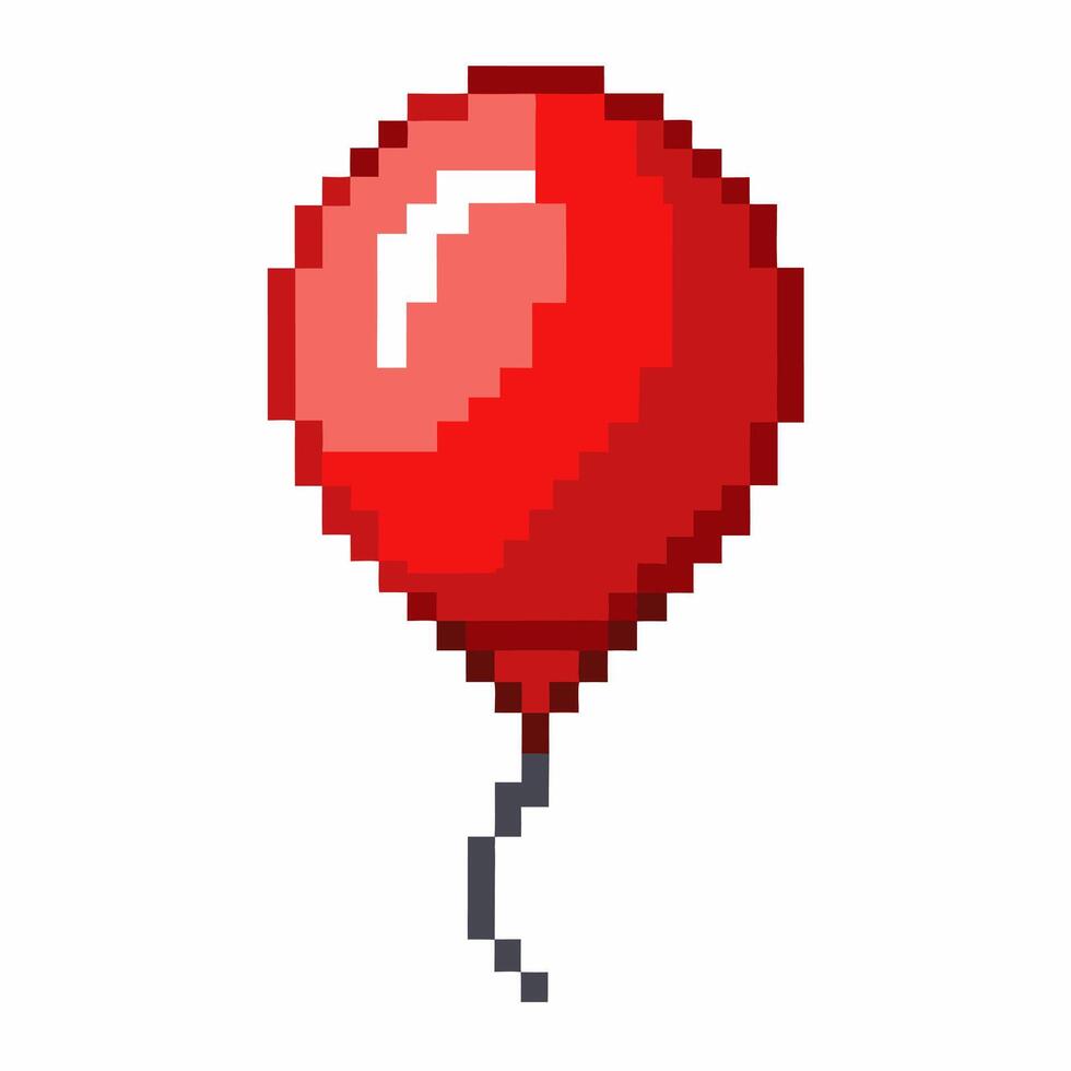 Retro Pixel Art Red Balloon Illustration on White Background vector