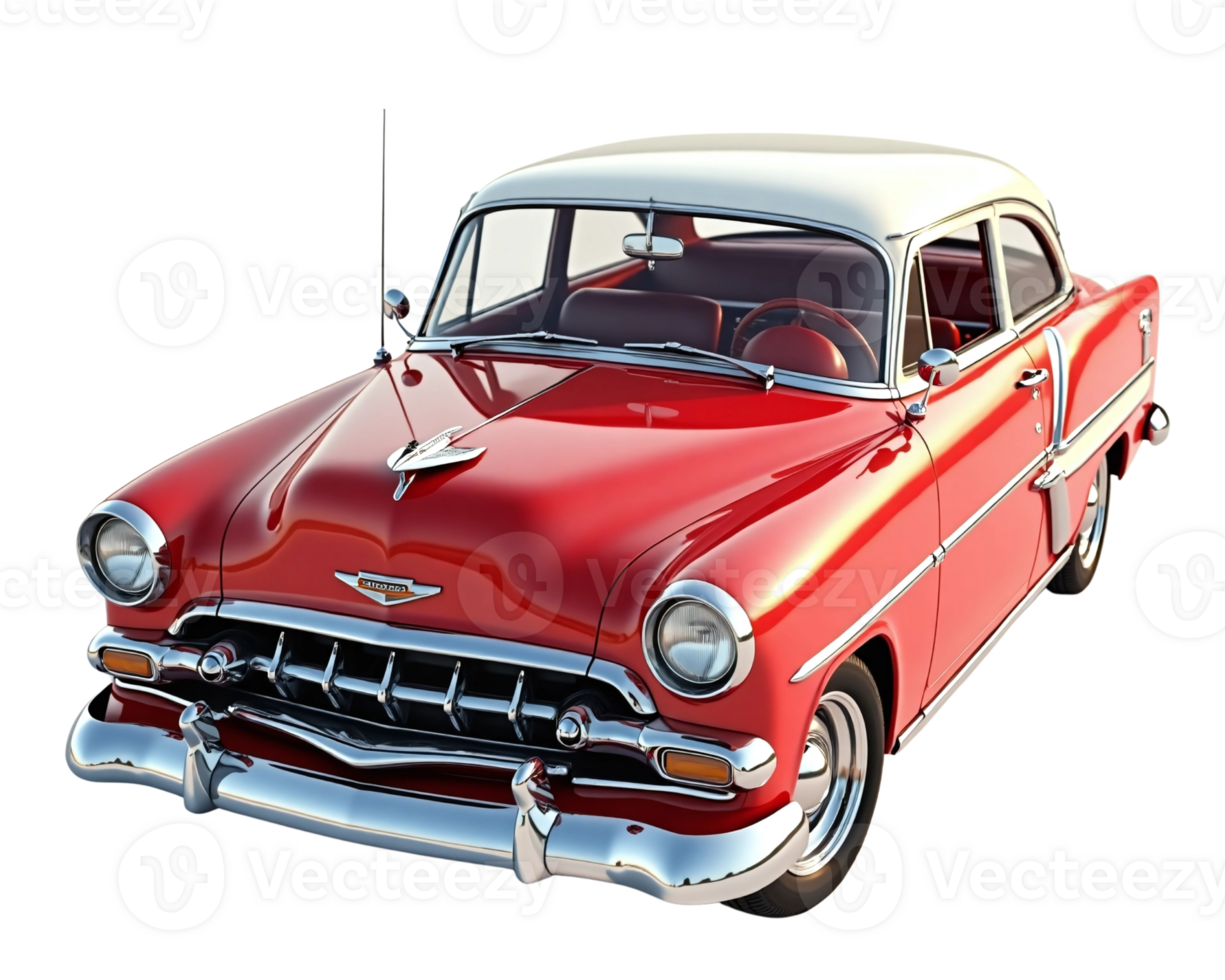 Realistic 3D vintage car design with transparent isolated background png