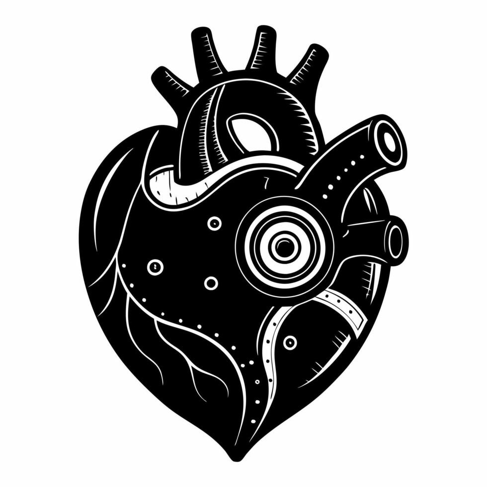 Intricate Black and White Anatomical Heart Illustration vector