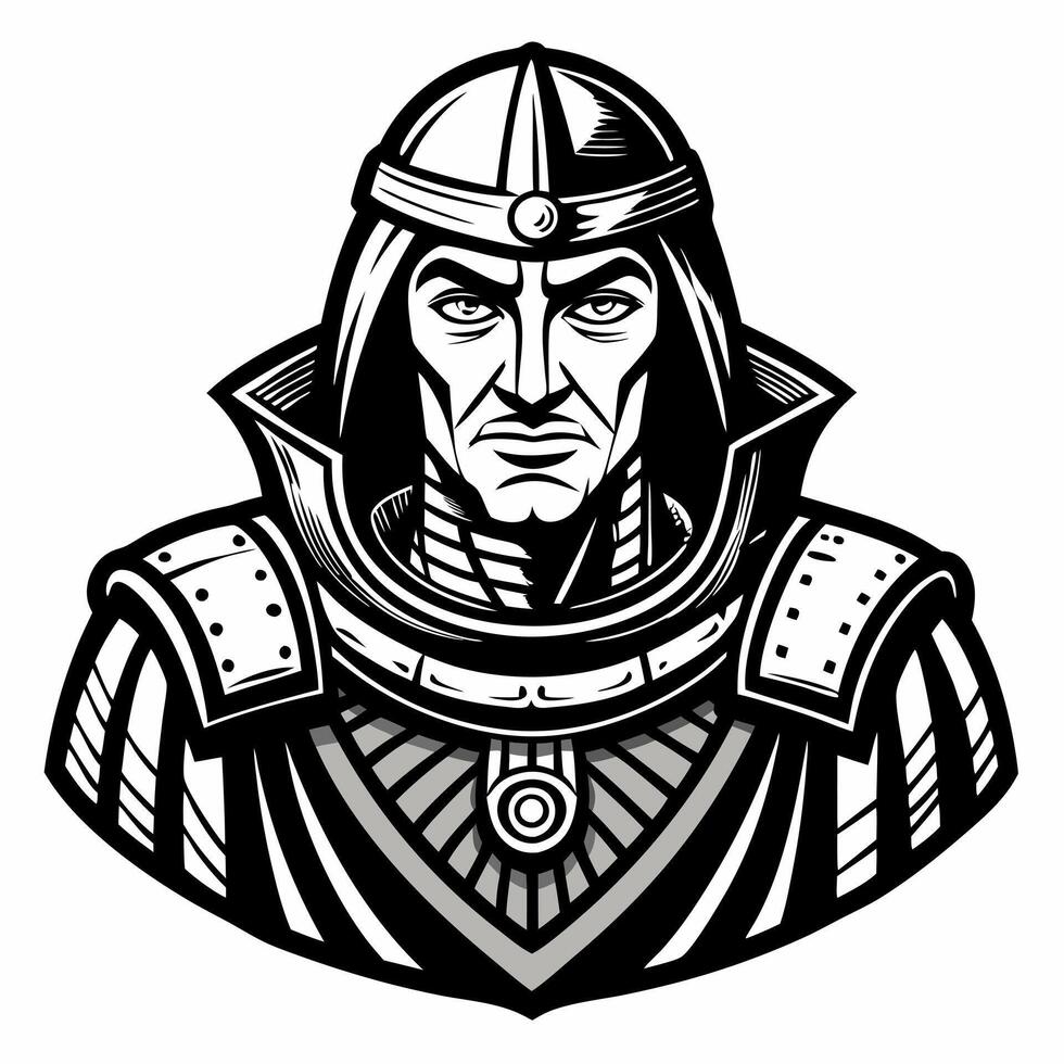Medieval Warrior Portrait in Monochrome Art Style vector