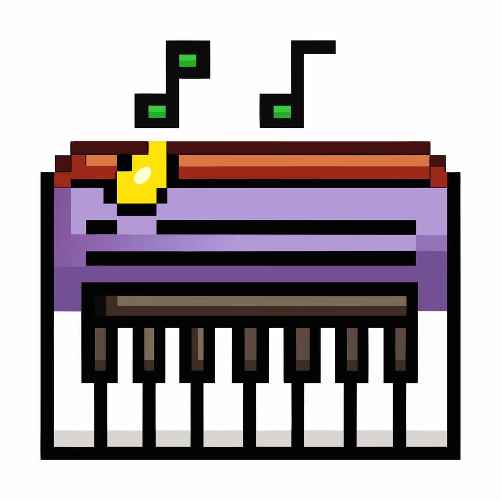 Retro Pixel Art Keyboard with Musical Notes Vintage 8 Bit Music Icon Illustration vector