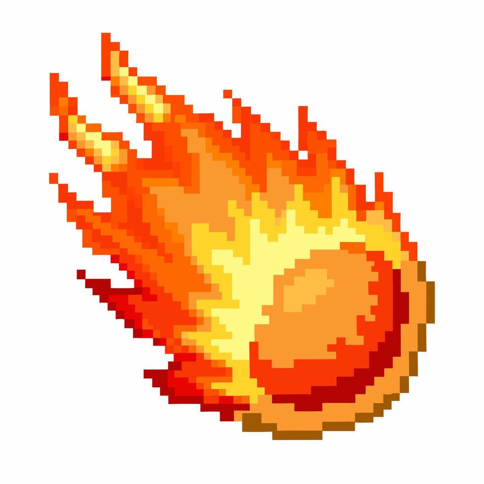 Retro Pixel Art Fireball Illustration with Fiery Flames vector
