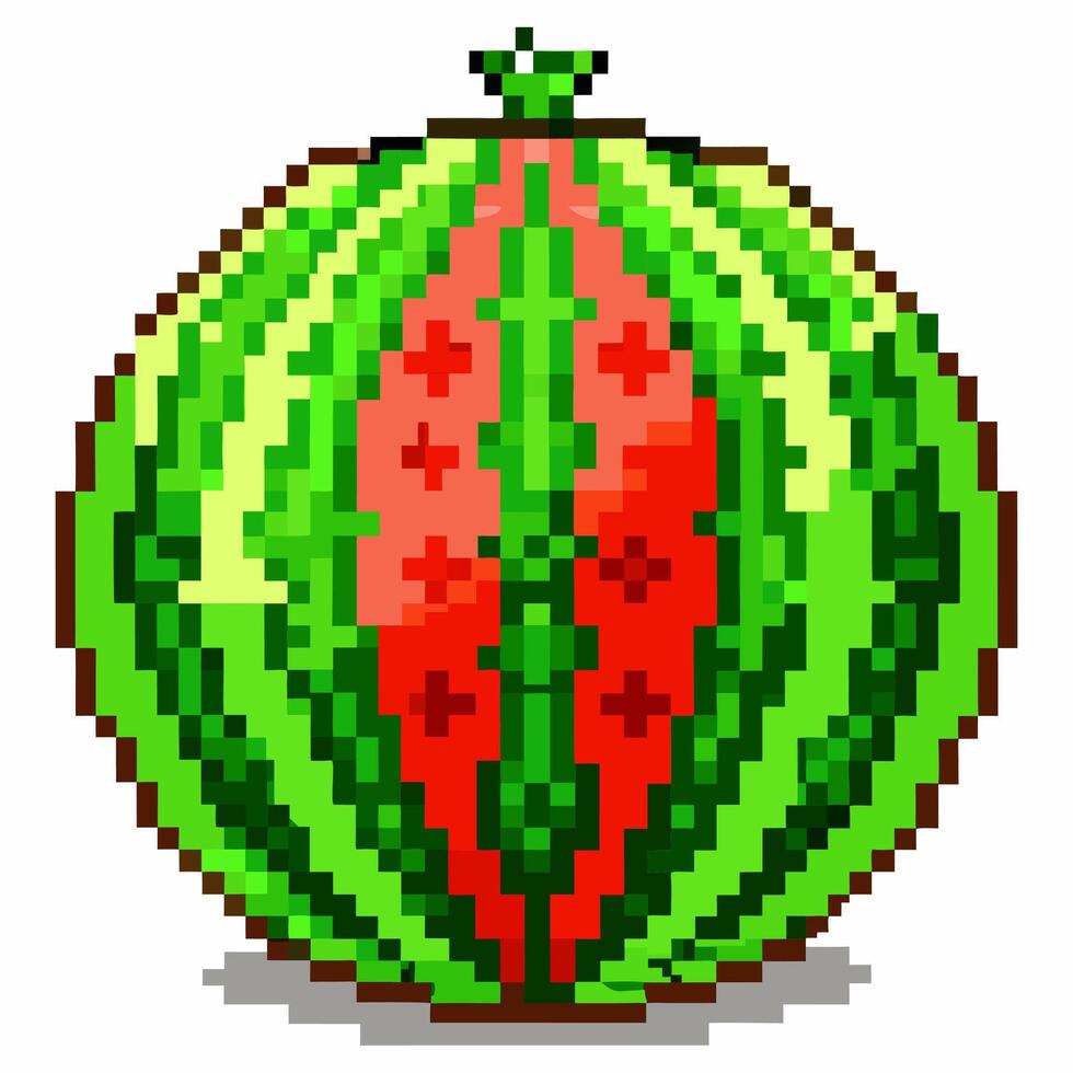 Pixel Art Watermelon Retro Style Digital Fruit Illustration for Summer Graphics vector