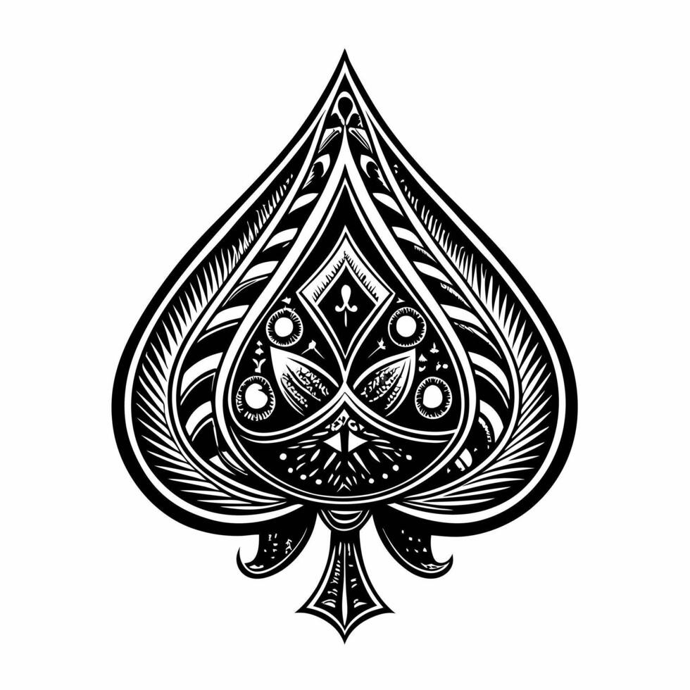 Intricate Black and White Spade Symbol with Ornamental Design vector