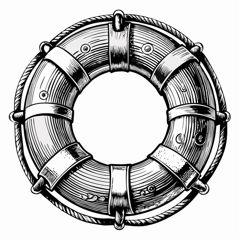 Vintage Nautical Lifebuoy Illustration with Rustic Rope Detailing vector