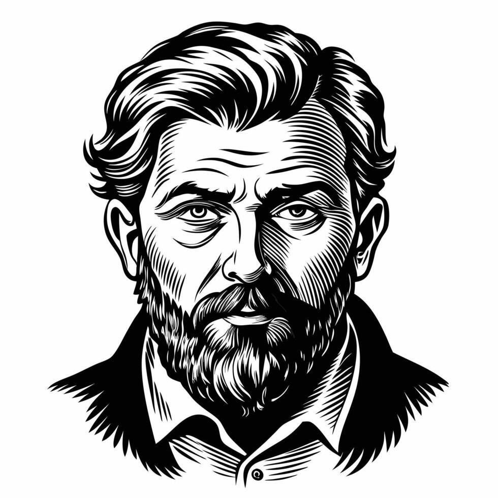 Vintage Style Engraved Portrait of a Bearded Man in Black and White Illustration vector