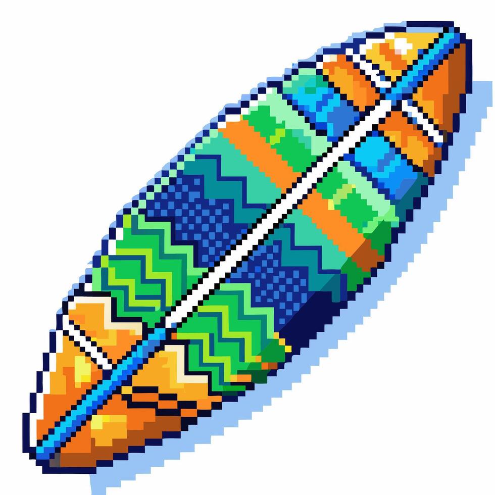 Colorful Pixel Art Surfboard Design in Retro Style vector