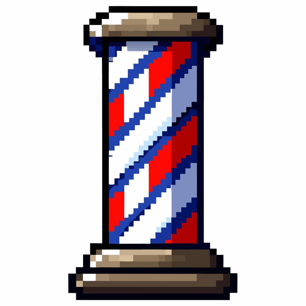 Pixel Art Barber Pole Icon with Red, White, and Blue Stripes for Retro Gaming Design vector