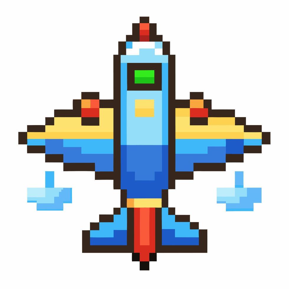 Colorful Pixel Art Airplane Icon Retro Game Style Design vector
