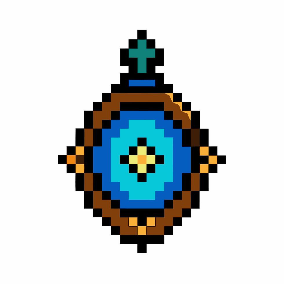 Retro 8 Bit Pixel Art Gemstone Icon in Blue and Brown Colors vector