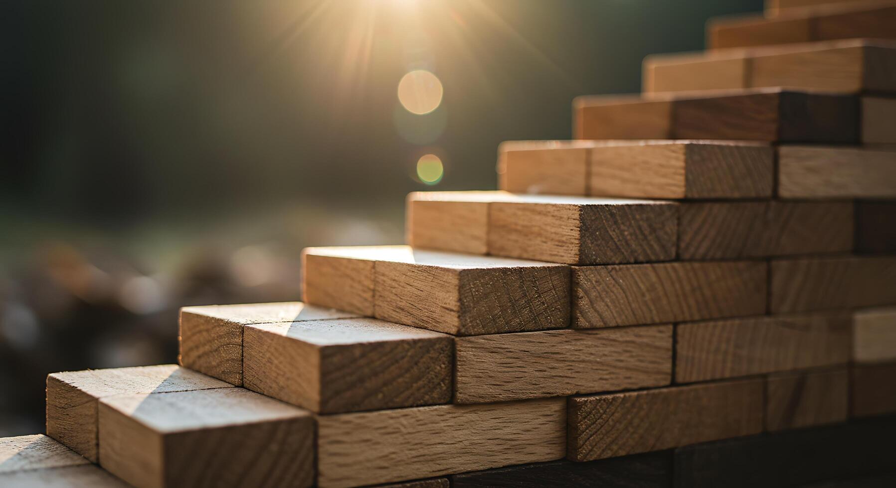 Abstract Staircase Constructed from Wooden Blocks with Natural Lighting - Generated using AI photo