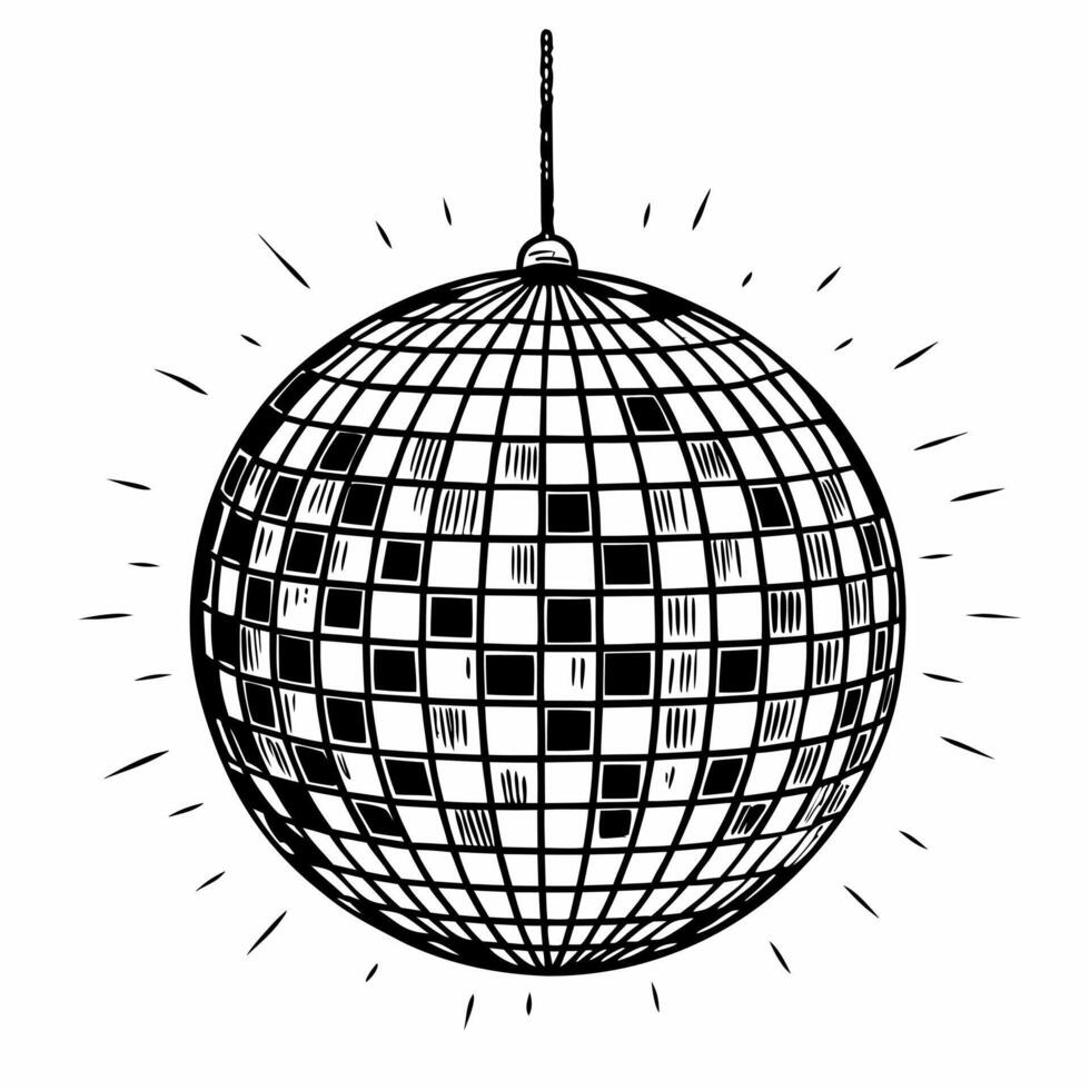 Hand Drawn Disco Ball Illustration Sparkling Party Decor Retro Art vector