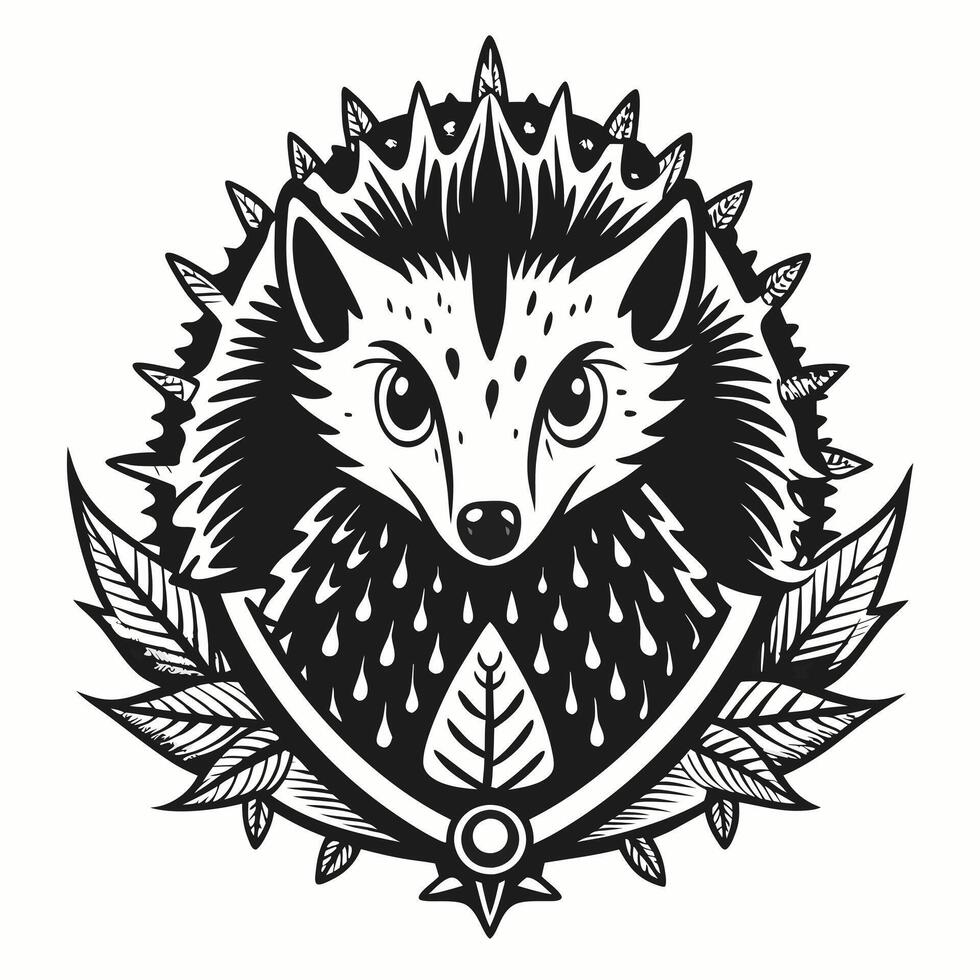 Intricate Hedgehog Mandala with Leaves and Spikes vector