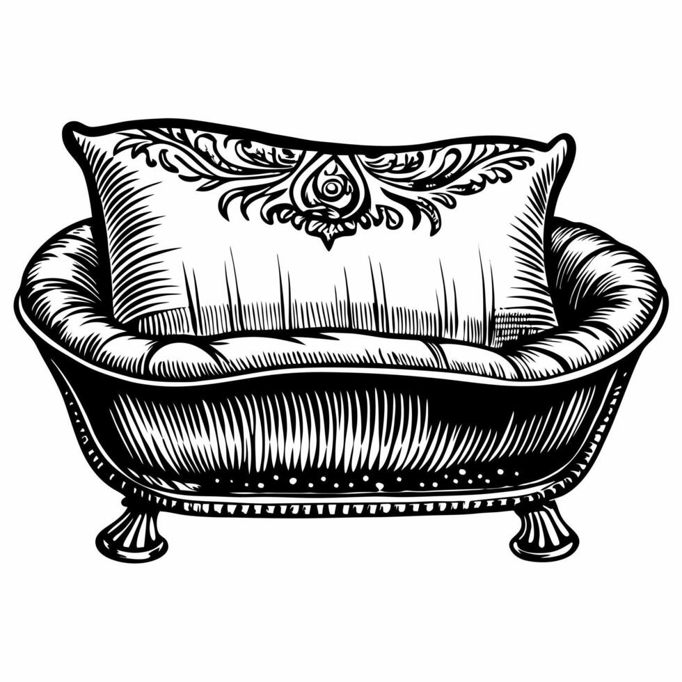 Elegant Vintage Sofa with Ornate Cushion Illustration for Home Decor vector