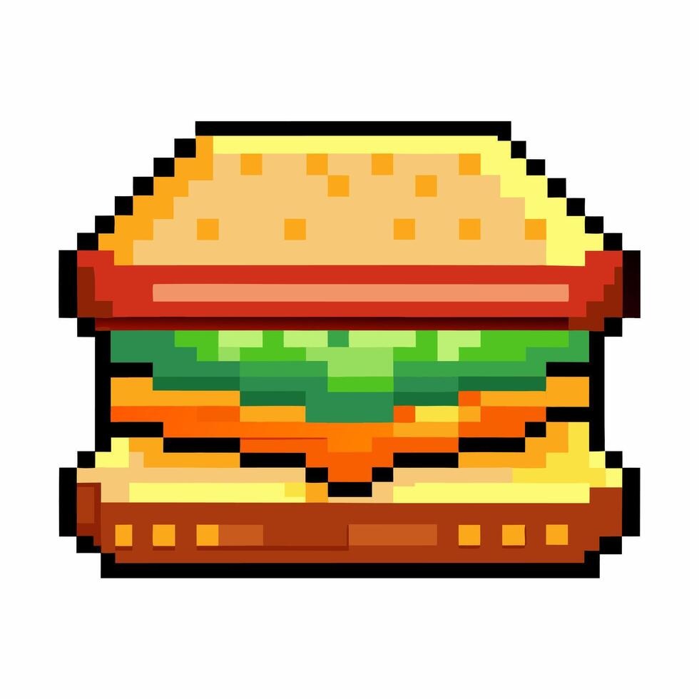 Pixel Art Hamburger Illustration with Lettuce and Cheese vector