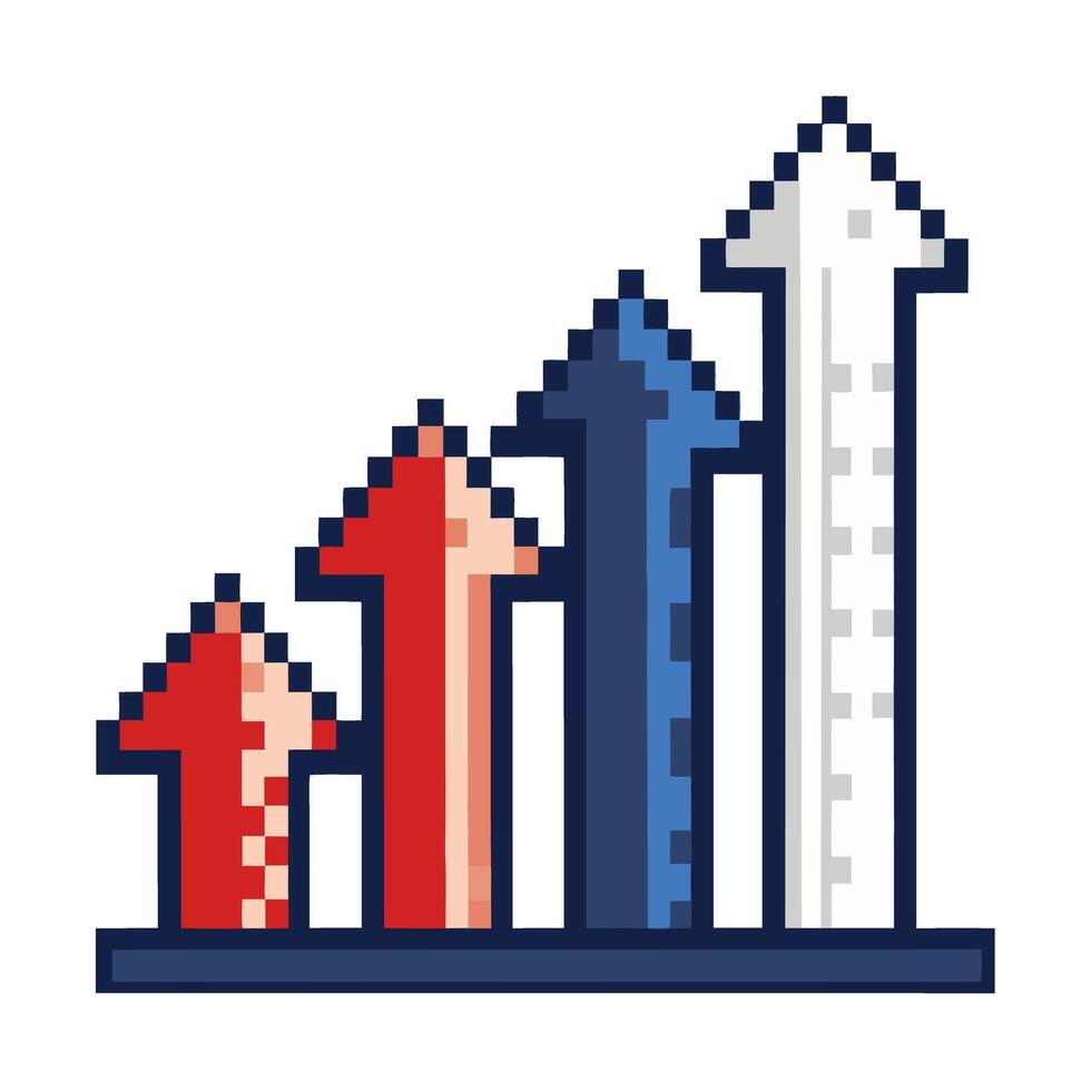 Pixelated Arrow Growth Chart Retro Style Business Success Illustration vector