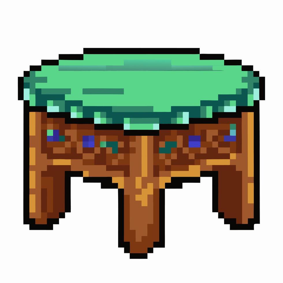 Retro Pixelated Wooden Table with Green Cover in 8 bit Style Art vector